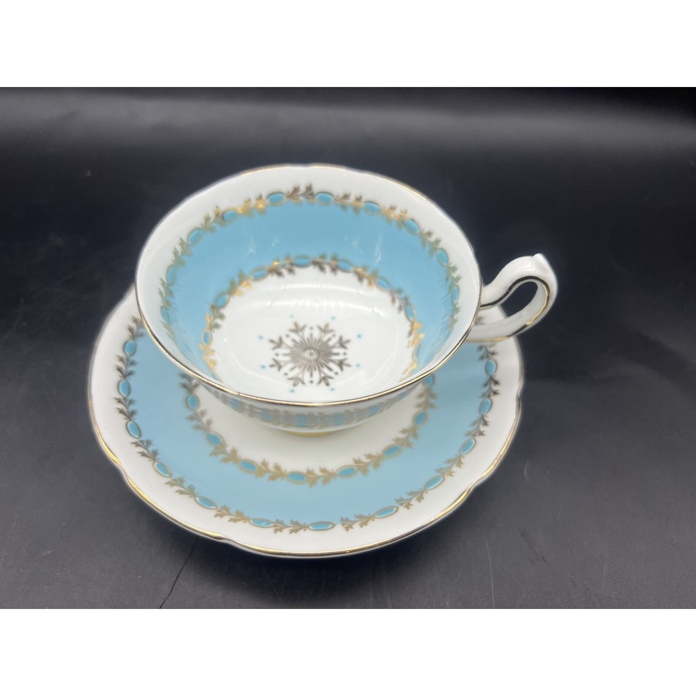 Vintage Royal Stuart Spencer Stevenson Turquoise Blue Cup & Saucer England